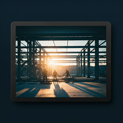 A commercial HVAC and electrical team working on a large-scale project during golden hour.